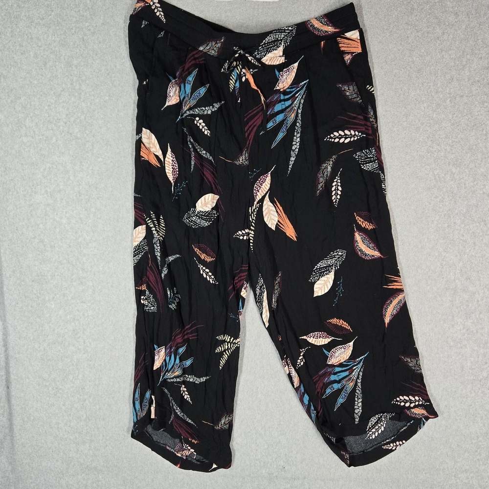 TORRID Women Pants 1 Black Casual Pants Floral Wide-Leg Cottagecore Relaxed
